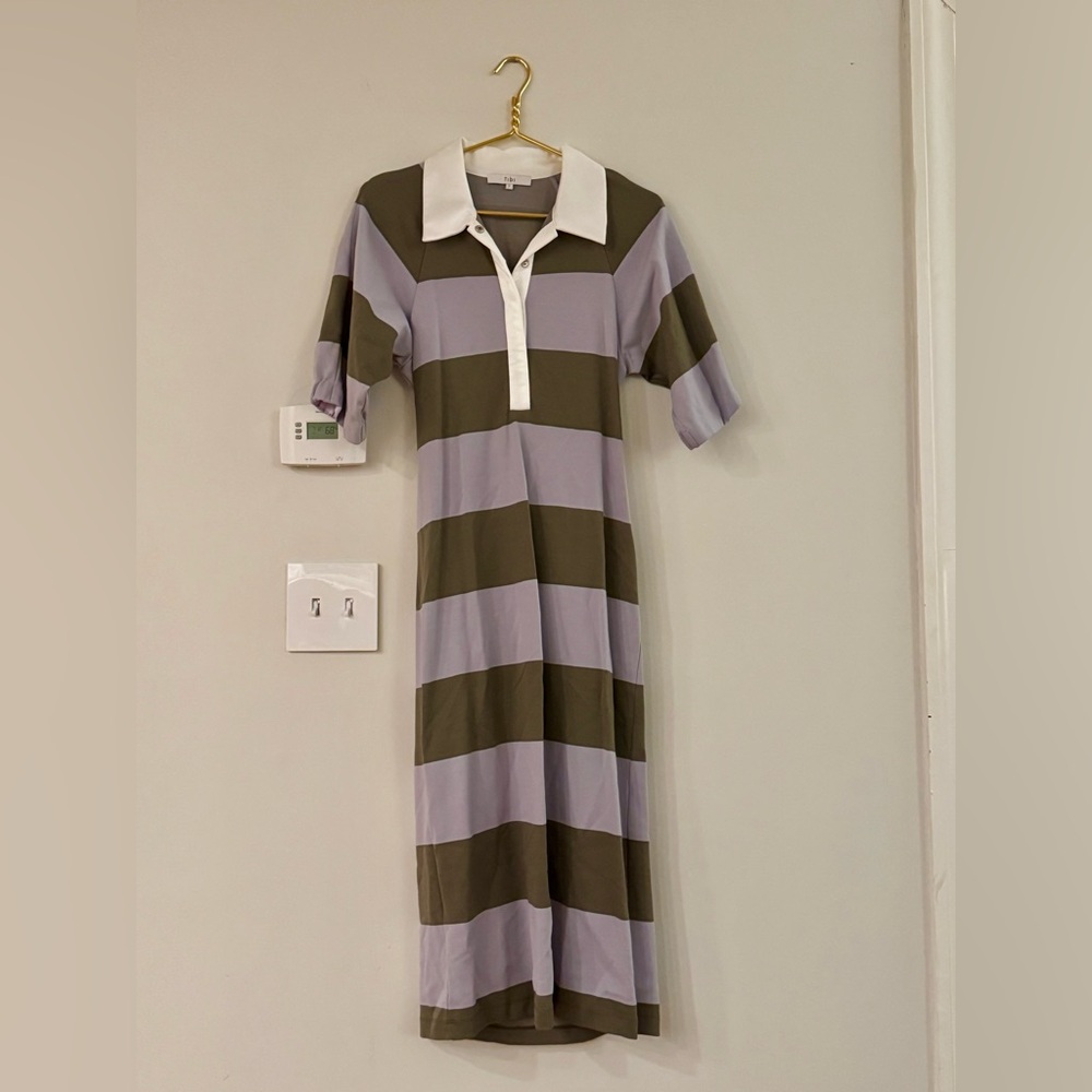 Tibi | Olive Lavender Colorblock Striped Rugby Back Cutout Dress - Picture 8 of 11